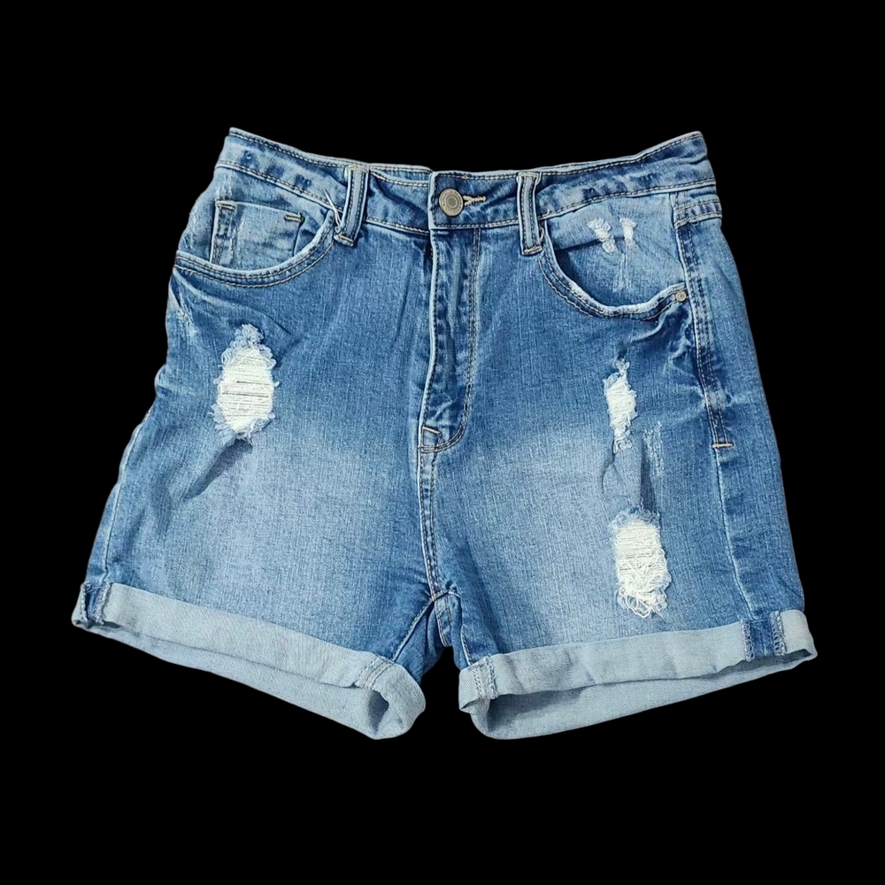 Papaya Blue Distressed Jean Shorts